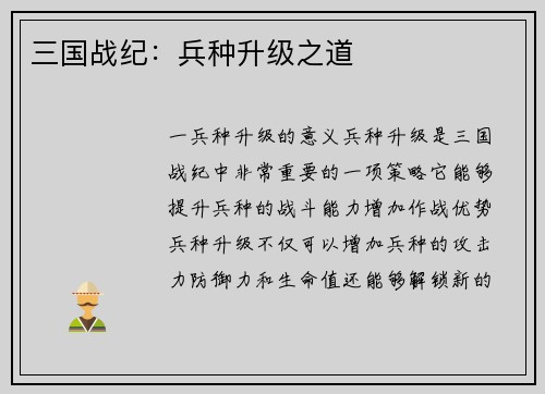 三国战纪：兵种升级之道